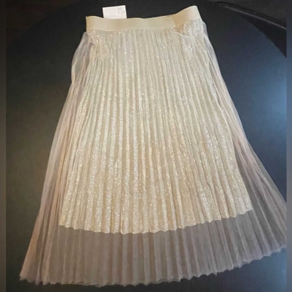 Studio West Golden/Beige A-line Fairy Skirt With Glitter and Tulle Overlay large